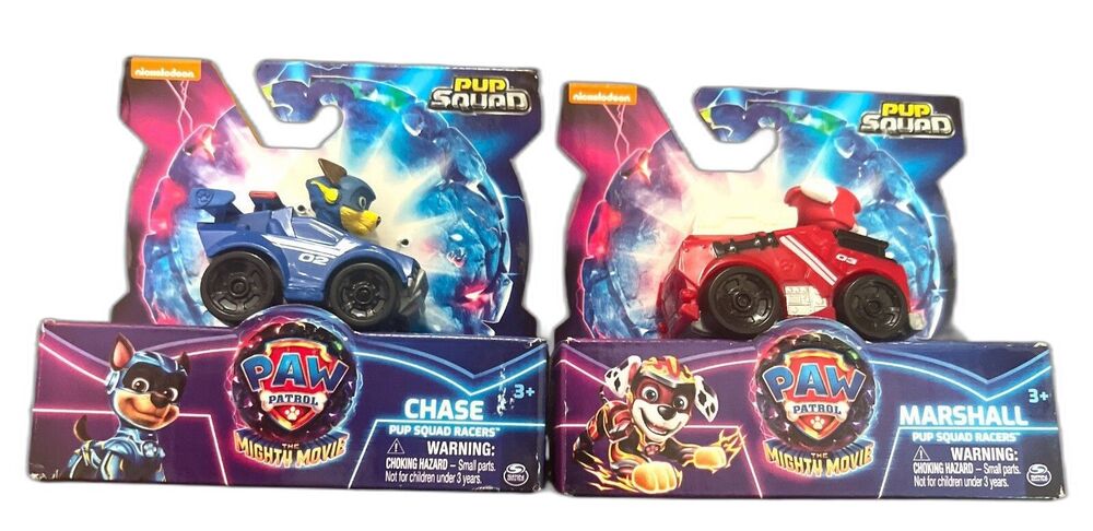 Paw Patrol Mighty Movie Chase & Marshall Pup Squad Racers Cars Set of 2 NEW